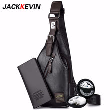 Load image into Gallery viewer, JackKevin Men's Fashion Crossbody Bag Theftproof Rotatable Button Open Leather Chest Bags Men Shoulder Bags Chest Waist Pack